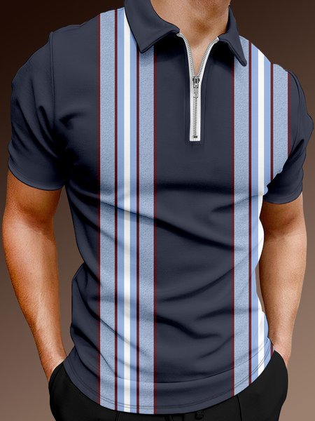 

Casual Art Collection Retro Geometric Stripe Color Block Pattern Lapel Short Sleeve Polo Print Top, Deep blue, Men's t-shirts