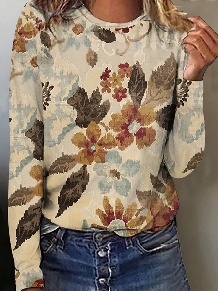 

Floral Regular Fit Casual T-Shirt, Khaki, T-Shirts