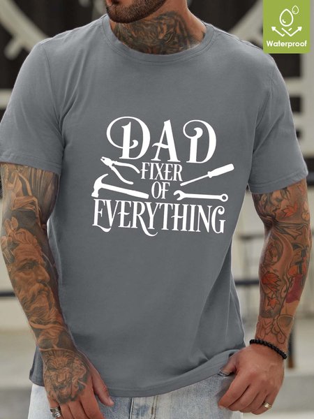 

Men Dad Letter Loose Waterproof Oilproof And Stainproof Fabric Crew Neck T-Shirt, Light gray, T-shirts