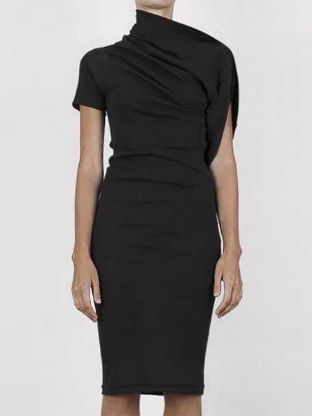 

Urban Regular Fit Plain Knee Dress, Black, Midi Dresses