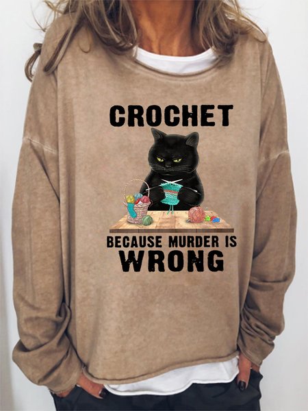

Crochet Because Murder Is Wrong Women's Cat Sweatshirt, Light brown, Hoodies&Sweatshirts