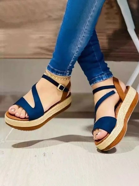 

Casual Resort Colorblock Woven Platform Sandals, Blue, Sandals