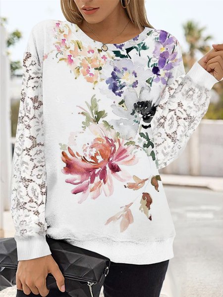 

Holiday flower lace loose sweater, White, Sweatshirts & Hoodies