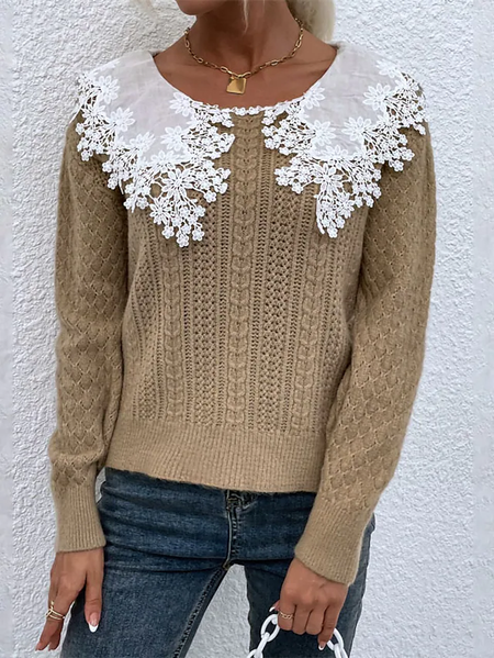 

Casual Plain Crew Neck Regular Fit Plain Sweater, Khaki, Sweaters