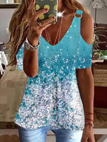

Casual Loose Polka Dots T-Shirt, Blue, T-Shirts