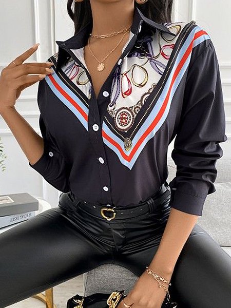 

Urban Shirt Collar Loosen Daily Blouse, Black, Blouses and Shirts