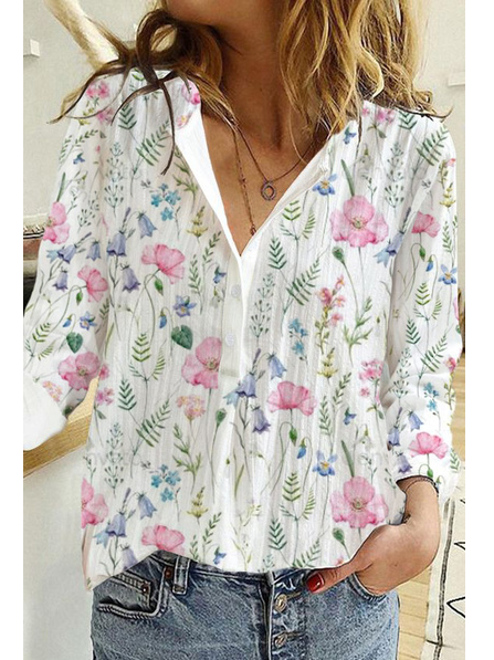 

V Neck Floral Loose Blouse, Multicolor, Shirts & Blouses