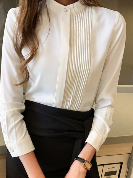 

Shirt Collar Regular Fit Simple Blouse, White, Blouses and Shirts
