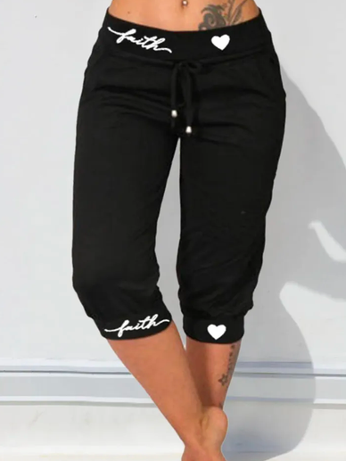 

Text Letters Simple Casual Pants, Black, Pants