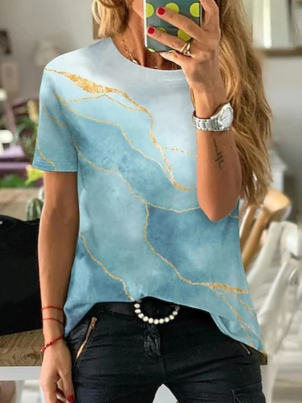 

Crew Neck Casual Ombre T-Shirt, Blue, T-Shirts