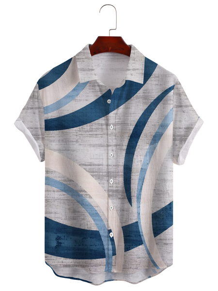 

Cotton Linen Style Geometric Divided Abstract Print Men's Cotton Linen Short Sleeve Shirt, As picture, Men's Floral shirt
