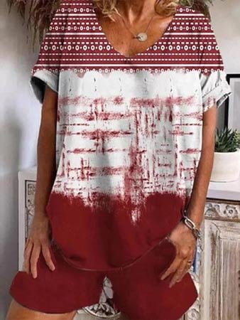 

Casual Ombre V Neck Two Piece Sets, Crimson, Suit Set