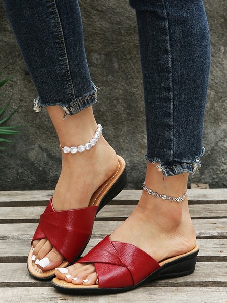 

Simple Layered Plain Wedge Slippers, Wine red, Sandals