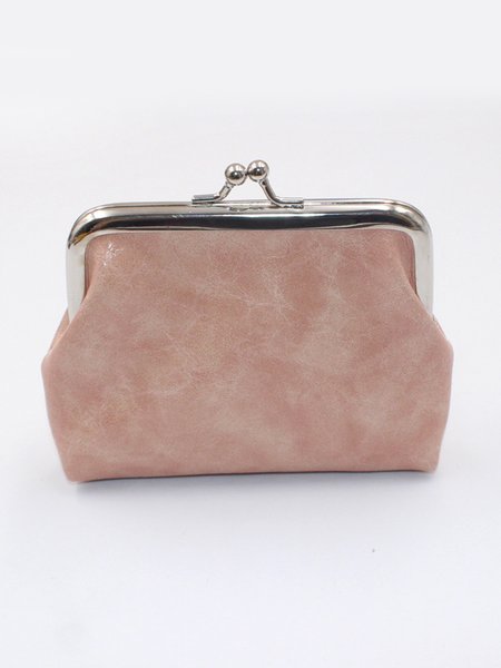 

Oil Wax Leather Kiss Lock Coin Purse, Pink, Women's Bags