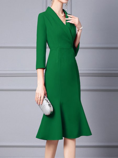 

Elegant Plain Regular Fit Cross Neck Midi Dress, Green, Midi Dresses