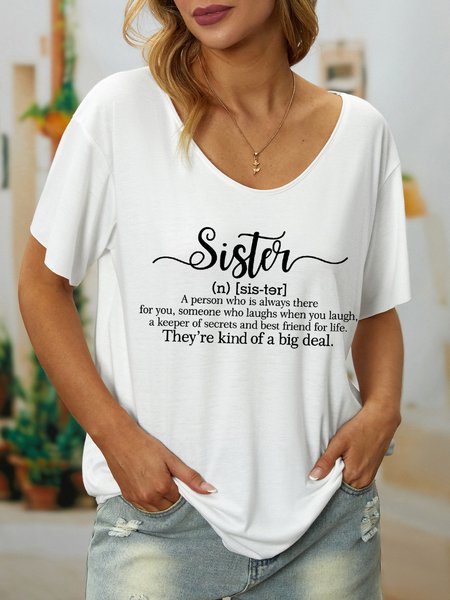 

Women Sister Funny Quote Cotton-Blend Simple T-Shirt, White, T-shirts