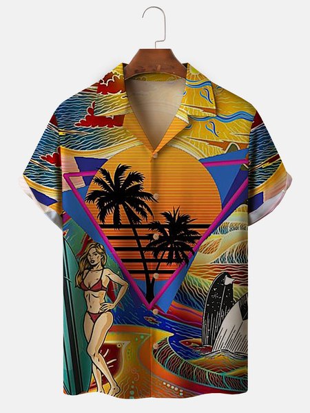 

Men's Hawaiian Surf Floral Print Moisture Wicking Fabric Fashion Lapel Short Sleeve Shirts, Yellow, Men's Floral shirt