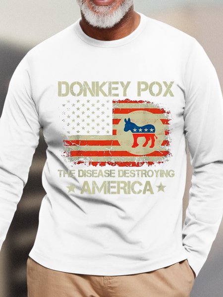 

Men Donkey Pox The Disease Destroying America Funny Cotton T-Shirt, White, Long Sleeves