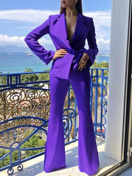 

Daily High Waist Urban Fit Fashion Pants, Purple, Wide Leg Pants