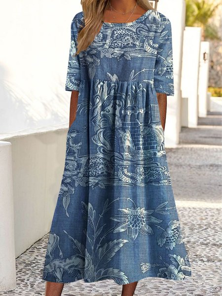 

Regular Fit Floral Casual Dresses, Blue, Dresses
