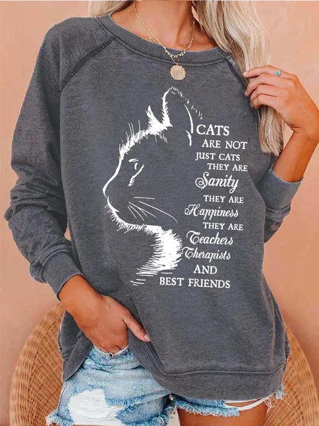 

Women Cat Letters Loose Casual Sweatshirts, Gray, Hoodies&Sweatshirts