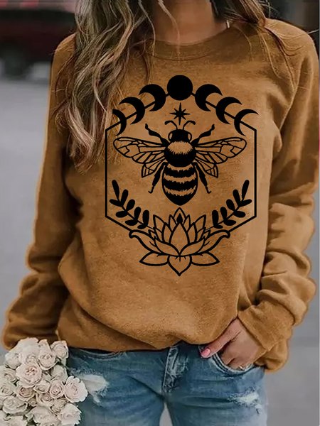 

Womens Moon Bee Casual Crew Neck Sweatshirt, Yellow, Hoodies&Sweatshirts