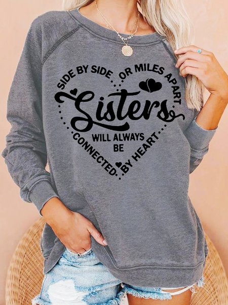 

Womens Side by Side or miles Apart, Connected to by heart Sister Crew Neck Sweatshirts, Gray, Hoodies&Sweatshirts