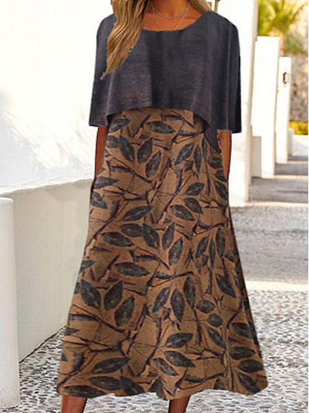

Casual Crew Neck Leaf Two-Pieces, Multicolor, Dresses