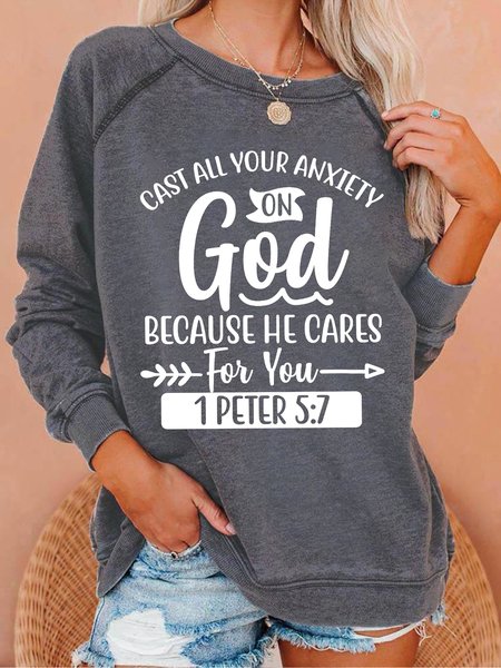 

Women Bible Graphic Cast All Your Anxiety On God Because He Cares For You Sweatshirts, Gray, Hoodies&Sweatshirts