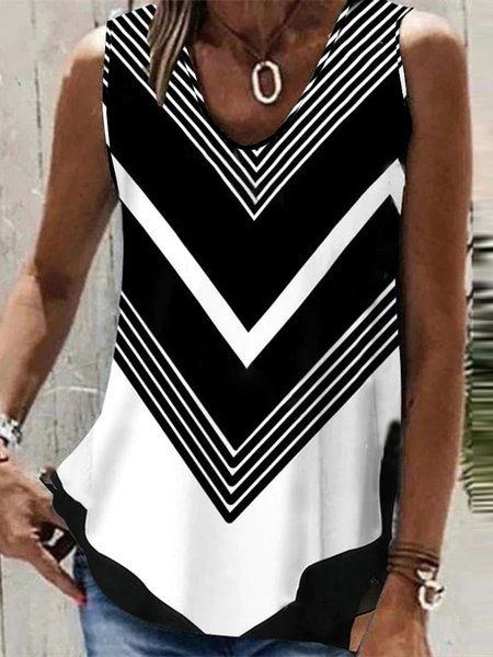 

Casual Color Block V Neck Top, Black, Tanks & Camis