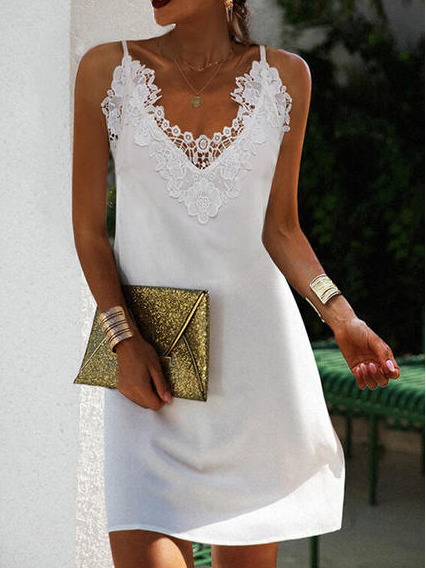 

Lace Elegant Cotton-Blend Spaghetti Dresses, White, Dresses