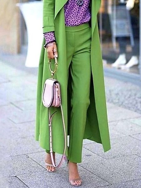 

Regular Fit Plain Fashion Pants, Green, Wide Leg Pants