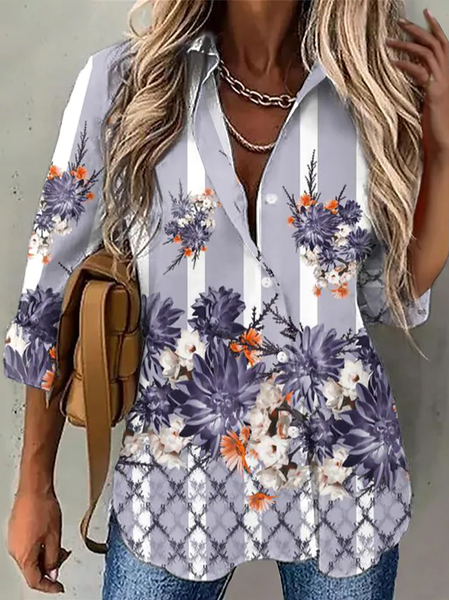 

Casual Floral Shirt Collar Blouse, Purple, Shirts & Blouses
