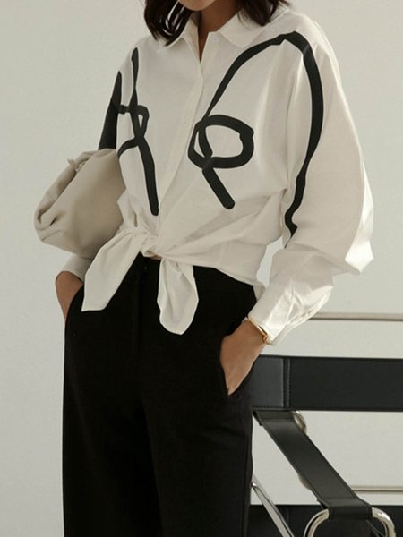 

Shirt Collar Loosen Daily Simple Blouse, White, Blouses and Shirts