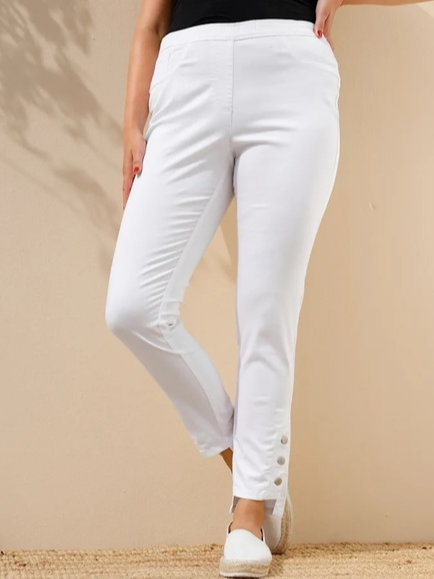 

Casual Cotton-Blend Regular Fit Casual Pants, White, Pants
