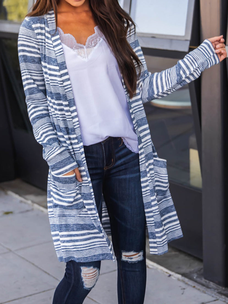 

Halter Regular Fit Casual Striped Other Coat, Blue, Cardigans