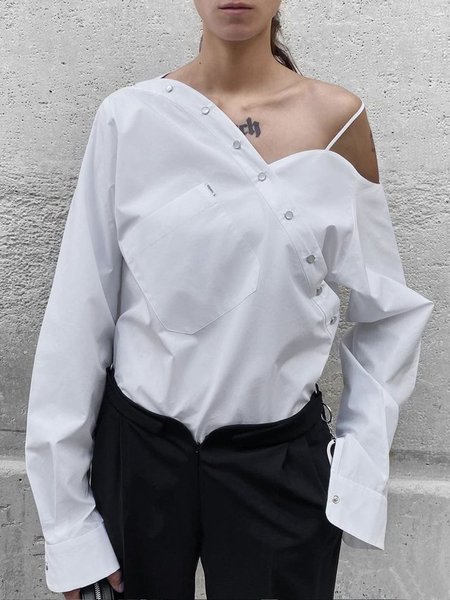 

White Long sleeve Urban Asymmetrical Blouse, Blouses and Shirts