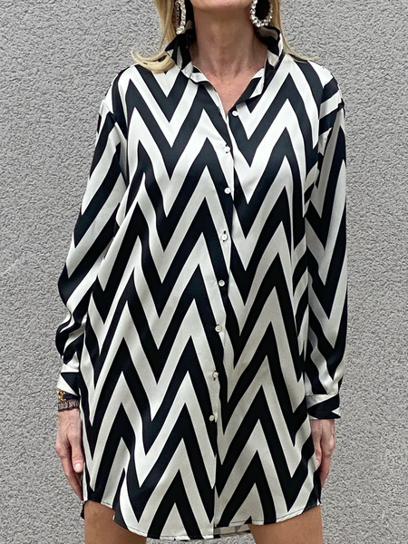 

Autumn A-Line Long sleeve Simple Striped Daily No Elasticity Blouse, Stripe, Blouses and Shirts