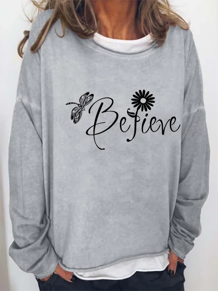 

Women Dragonfly Floral Letters Casual Sweatshirt, Gray, Hoodies&Sweatshirts