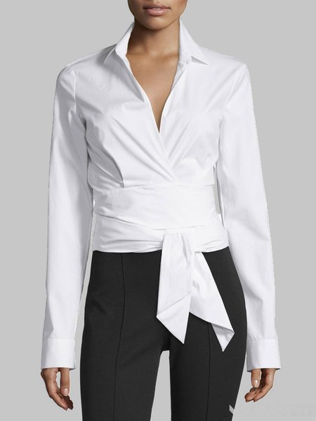 

Shirt Collar Urban Long Sleeve Blouse, White, Blouses and Shirts