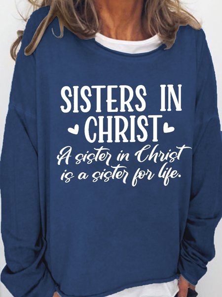 

Women Funny Graphic Sisters In Christ Is A Sister For Life Loose Simple Sweatshirt, Dark blue, Hoodies&Sweatshirts