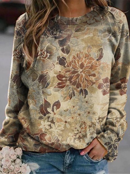 

Casual Floral Sweatshirt, Khaki, Sweatshirts & Hoodies