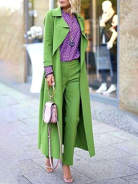 

Urban Shawl Collar Long Sleeve Trench Coat, Green, Coats