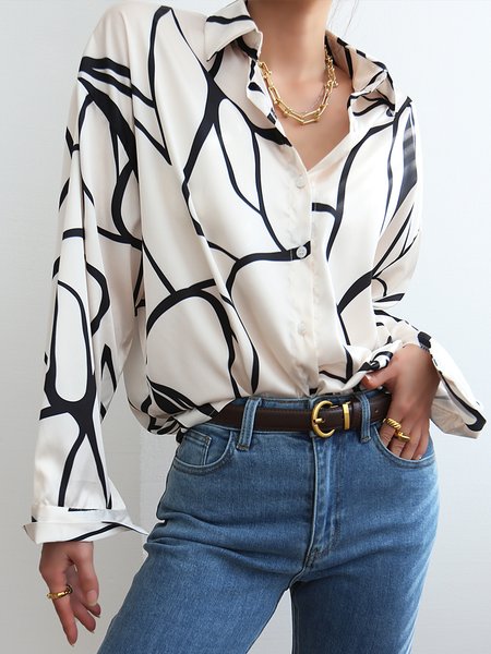 

Commuting Shirt Collar Abstract Painting Urban Blouse, As picture, Blouses and Shirts