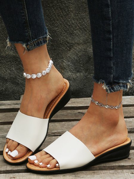 

Solid Color Simple Casual Wedge Slippers, White, Sandals & Slippers