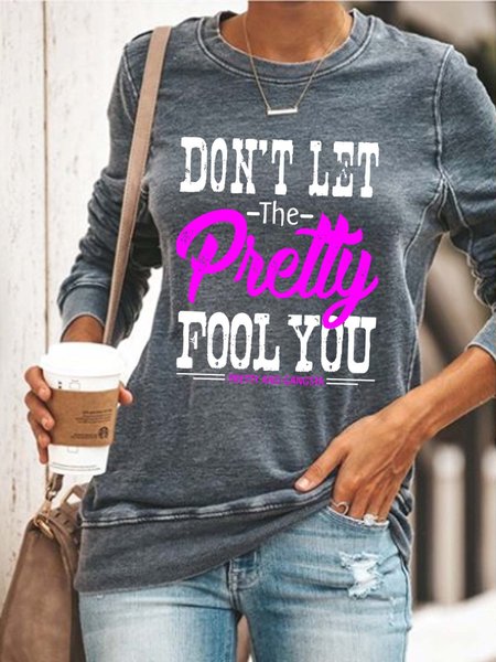 

Women Pretty Letters Casual Crew Neck Regular Fit Sweatshirts, Gray, Hoodies&Sweatshirts