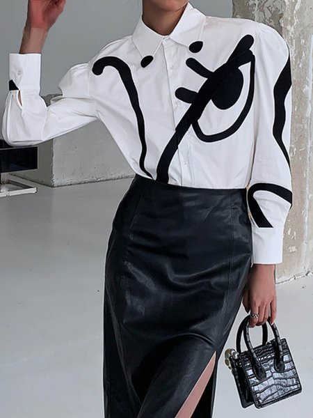 

Loosen Daily Simple Abstract Simple Blouse, White, Blouses and Shirts
