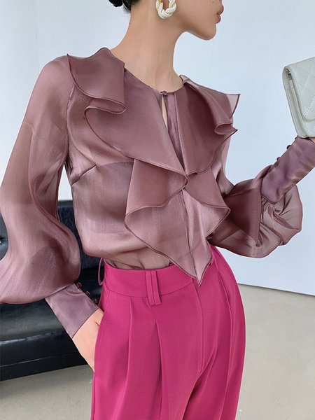 

Daily Regular Fit Elegant Crew Neck Long Sleeve Top, Deep red, Blouses and Shirts