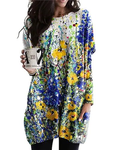 

Floral Casual Off Shoulder Sleeve Tops, Multicolor, Shirts & Blouses