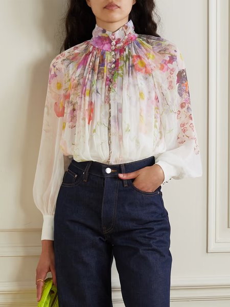 

Urban Loose Floral Long Sleeve Blouse, Multicolor, Blouses and Shirts